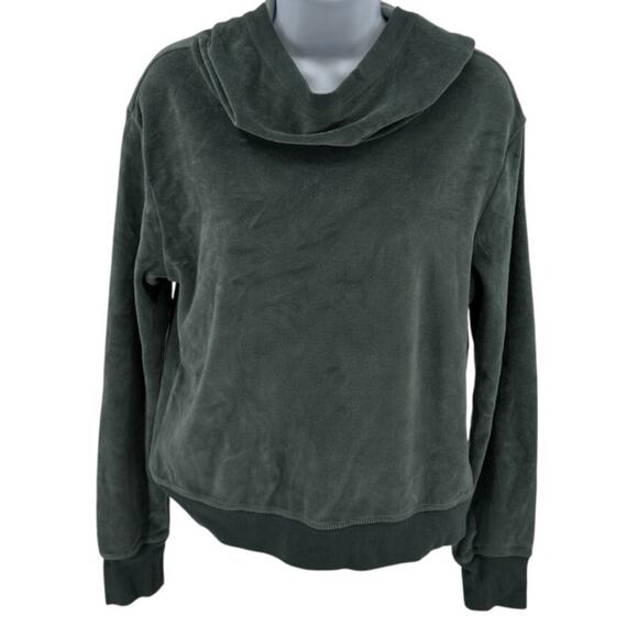 Z by Zella Hoodie Sweatshirt WMNS S Green Velour Cowl Neck Long Sleeve Pullover - Picture 1 of 7